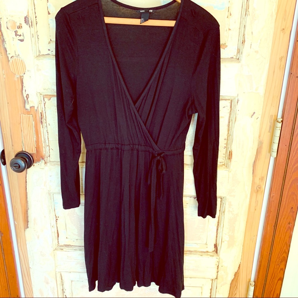 H&M black long sleeve wrap dress